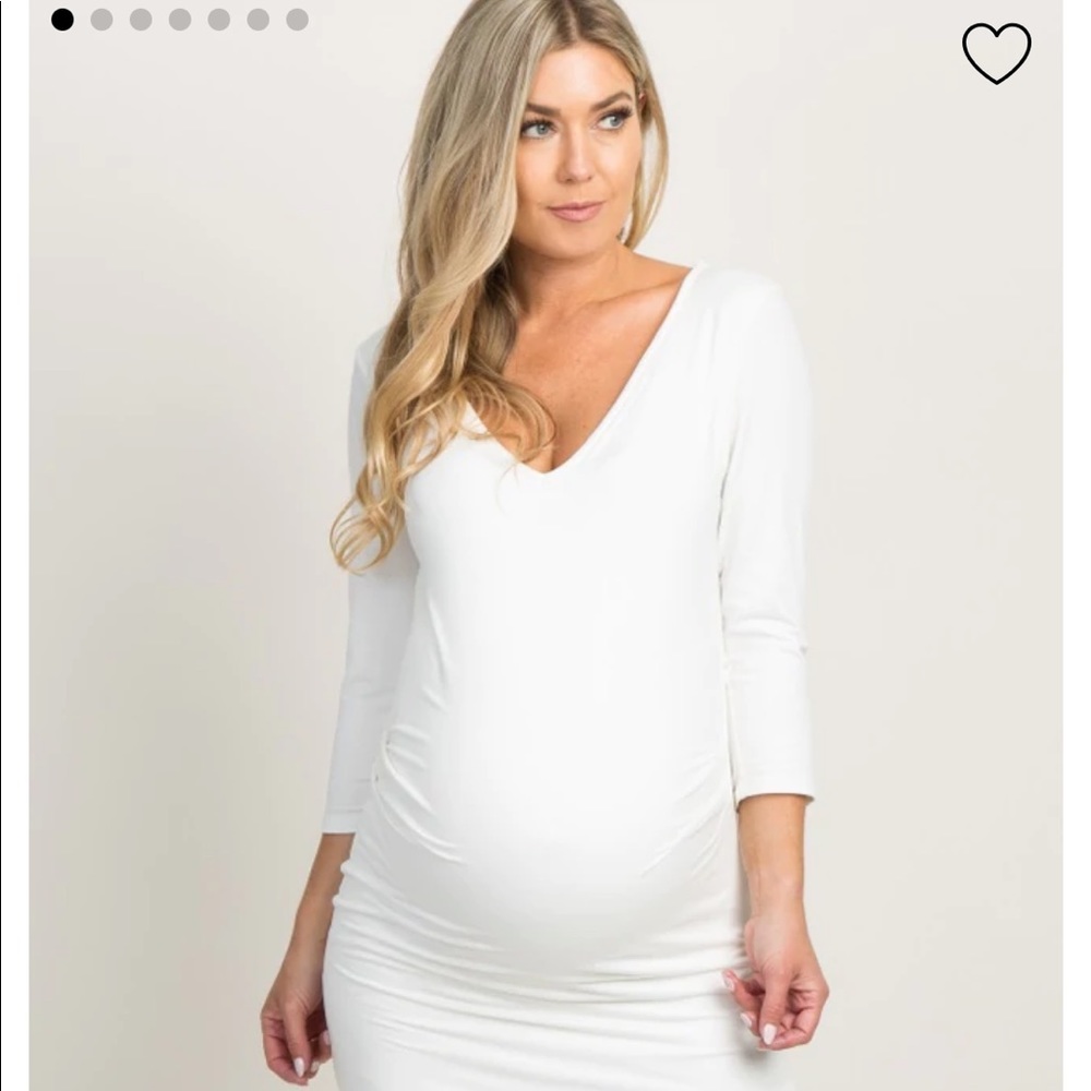 PinkBlush White V-Neck 3/4 Sleeve Maternity Dress